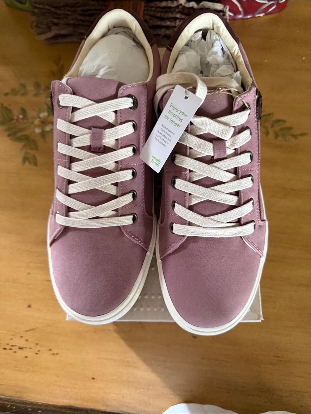 Taos Footwear Dusty Rose Canvas Lace-Up Sneakers with side zipper. - Picture 3 of 5